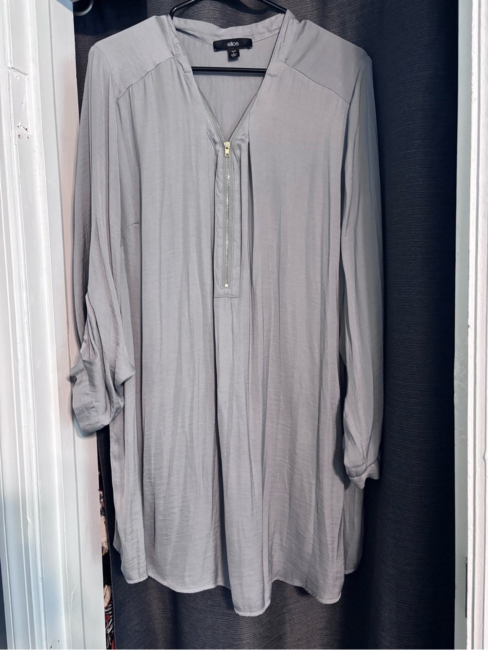 ellos Gray Lightweight Long-Sleeve Zip Front Shirt